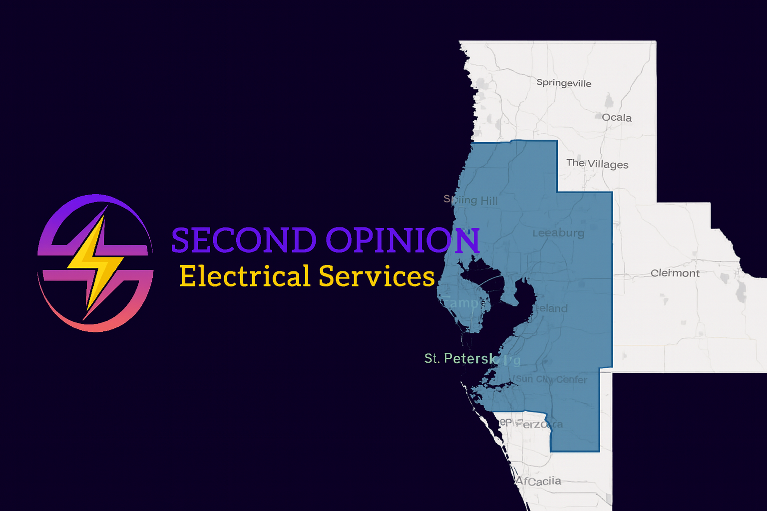 Our Service Area - Second Opinion Electric “Second Opinion Electric service area map – Tampa Bay electricians”