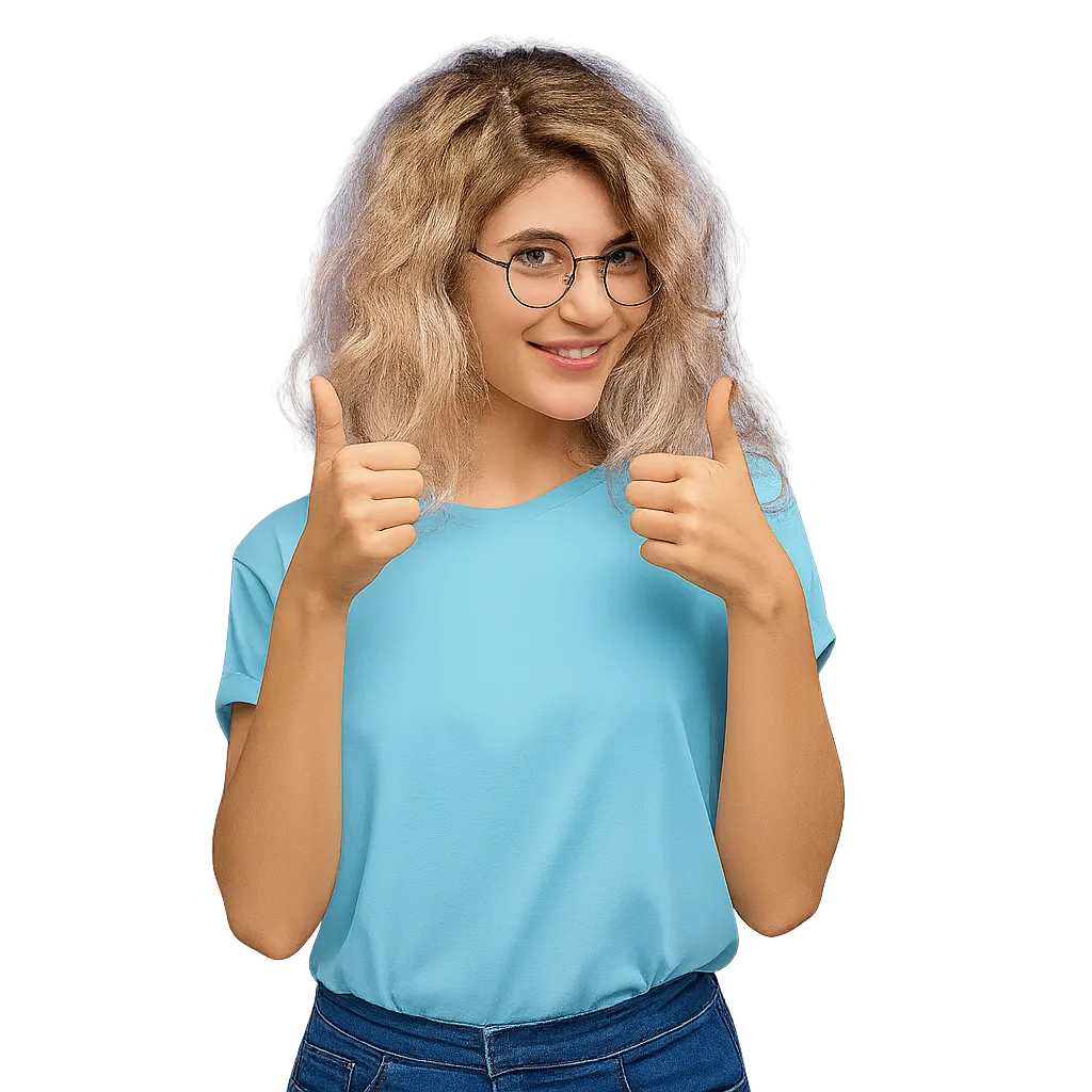 "Second Opinion Electric team member in light blue company uniform and dark blue pants, smiling and giving a thumbs up on the homepage."