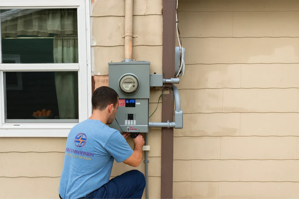 Technician performing an Electrical Meter Socket Upgrade  Replacement on a residential service meter
