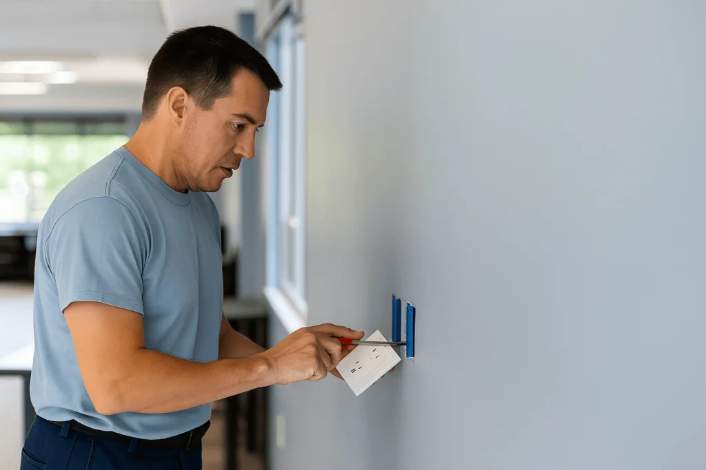 Commercial Electrician Performing Electrical Re Device Services  Outlet Installation in Tampa Office