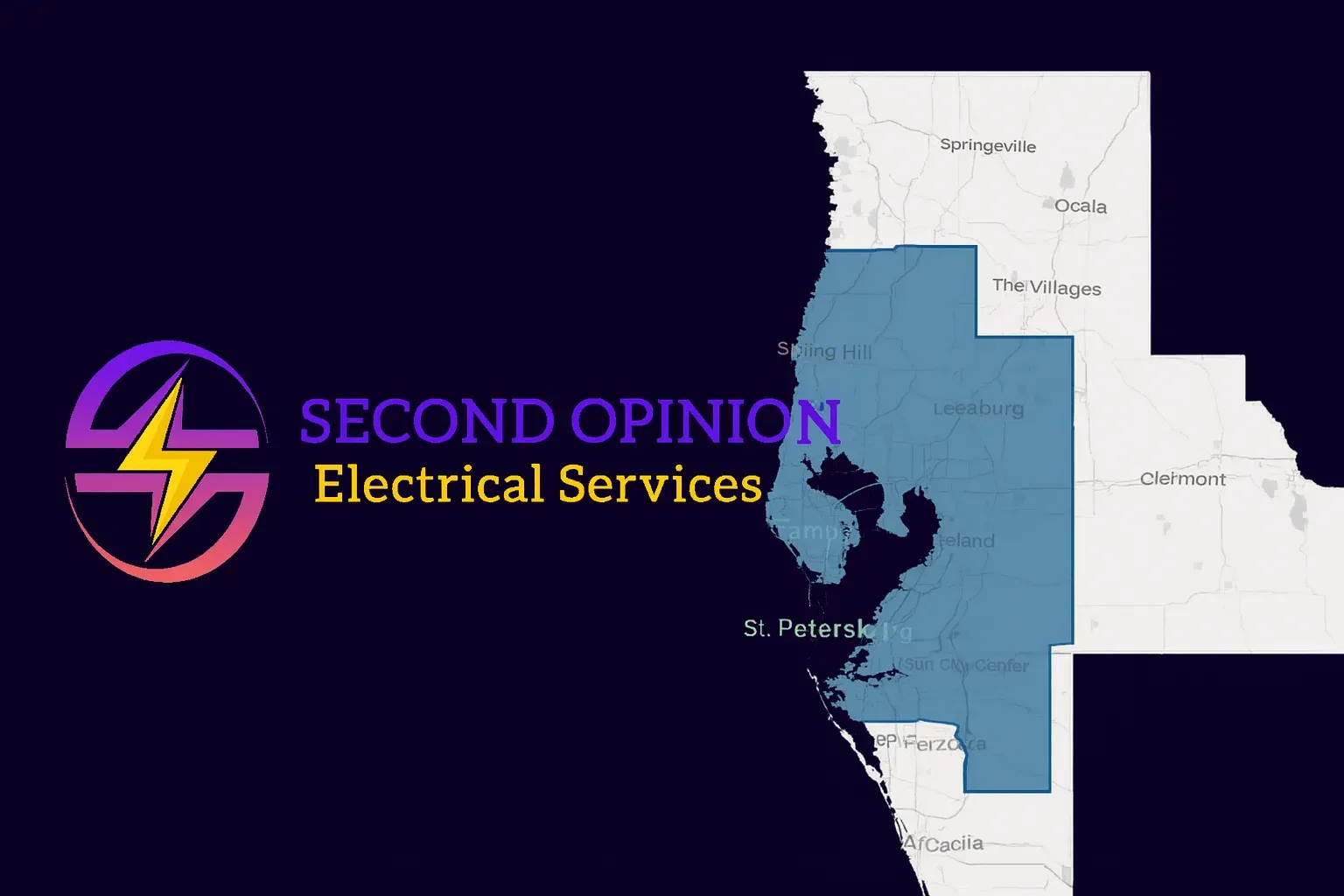 “Second Opinion Electric service area map – Tampa Bay electricians”
