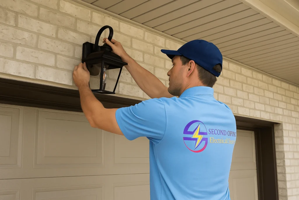 Residential electrician installing exterior lighting in Dade City Florida